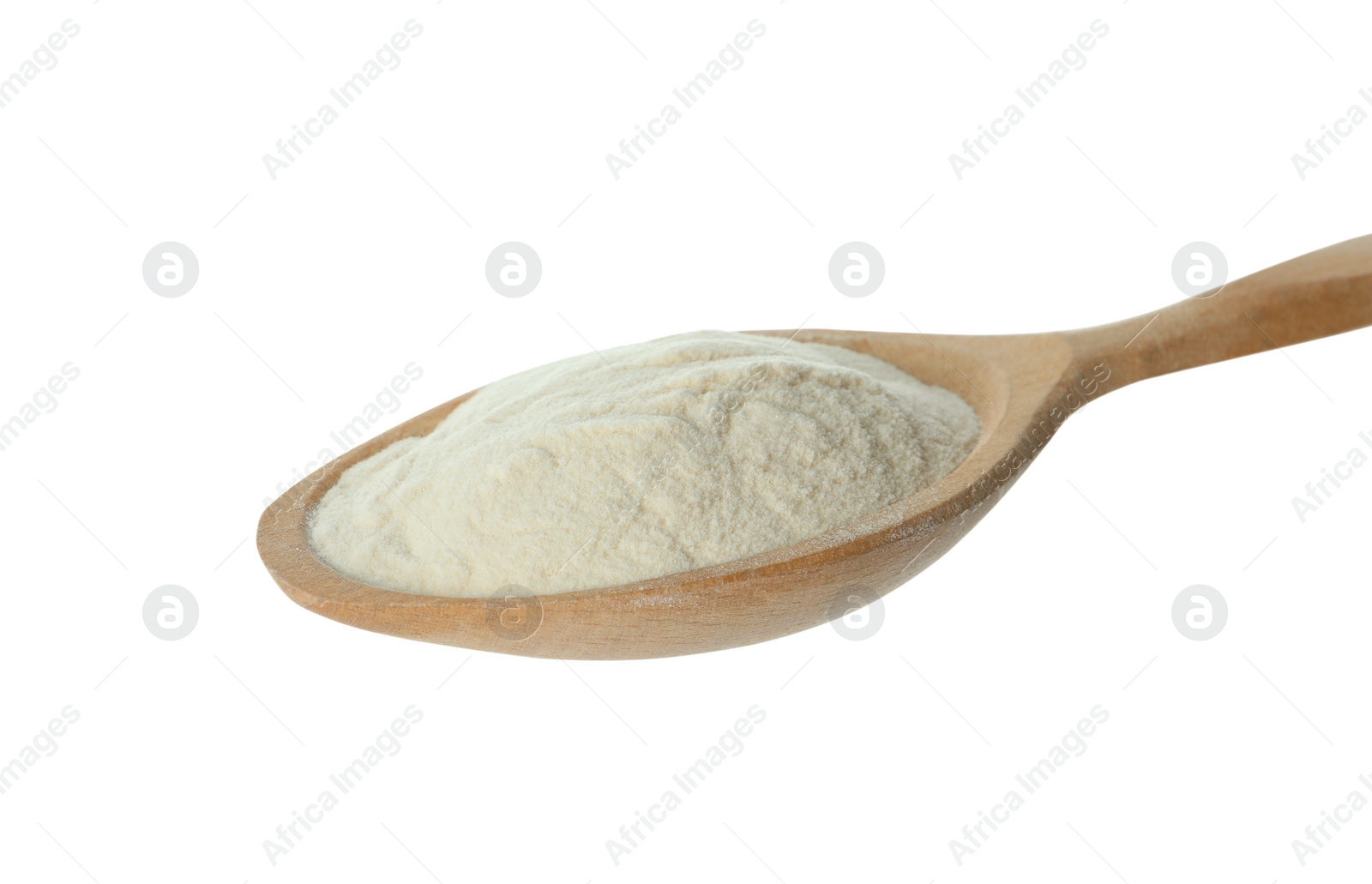 Photo of Wooden spoon of agar-agar powder isolated on white