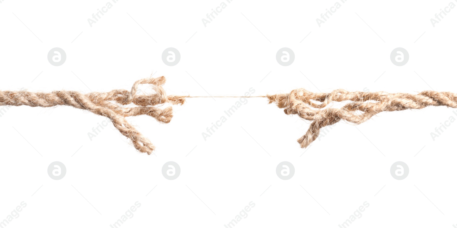 Photo of Rupture of cotton rope on white background