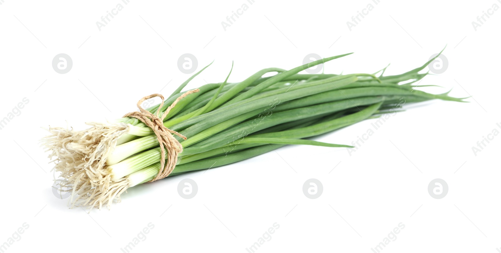 Photo of Fresh green spring onions isolated on white