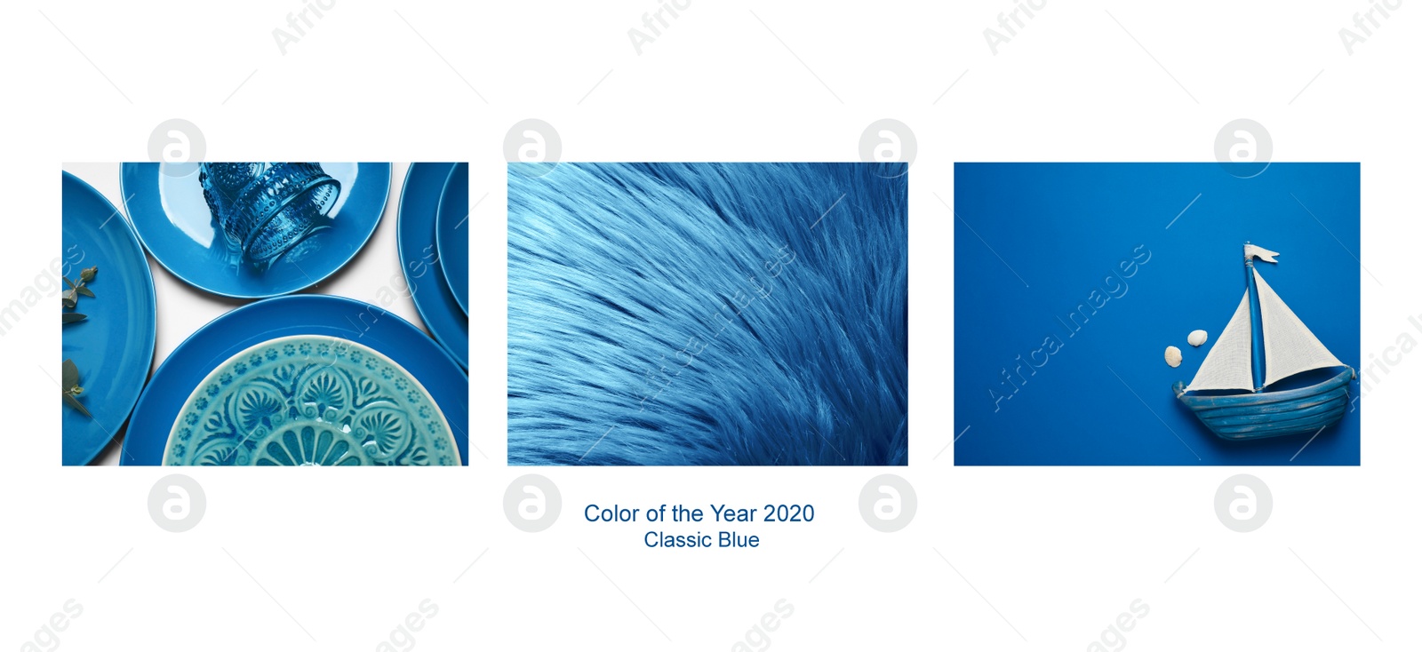 Image of Collage made with photos inspired by color of the year 2020 (Classic blue)