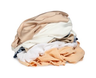 Photo of Pile of colorful clothes isolated on white