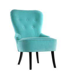 One comfortable turquoise armchair isolated on white