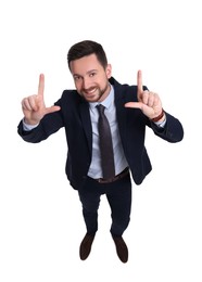 Handsome bearded businessman in suit on white background, above view