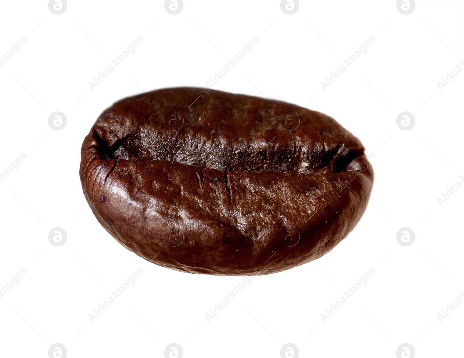 Photo of One aromatic roasted coffee bean isolated on white