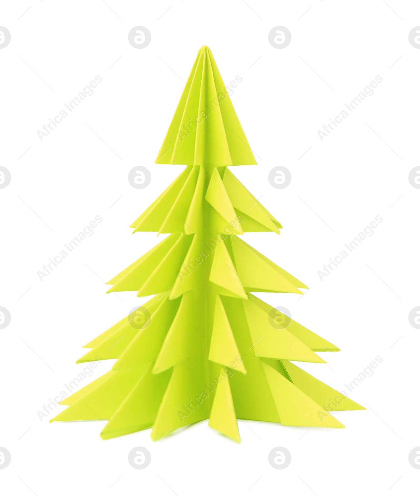 Photo of Origami art. Handmade paper Christmas tree on white background