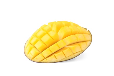 Photo of Fresh juicy mango half isolated on white