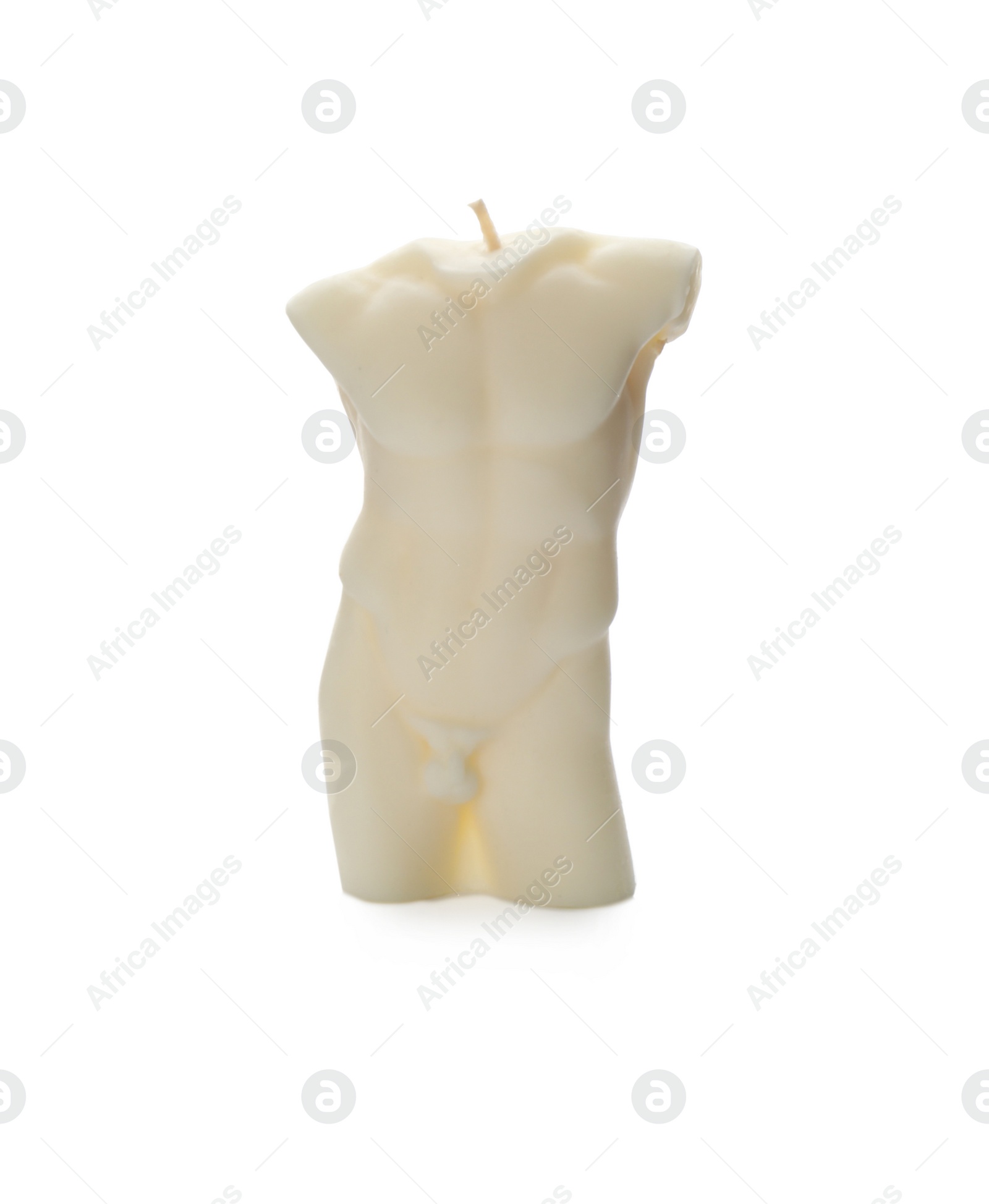 Photo of Beautiful male body shape candle isolated on white