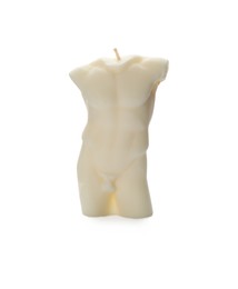Photo of Beautiful male body shape candle isolated on white
