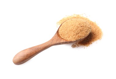 Photo of Spoon with coconut sugar isolated on white