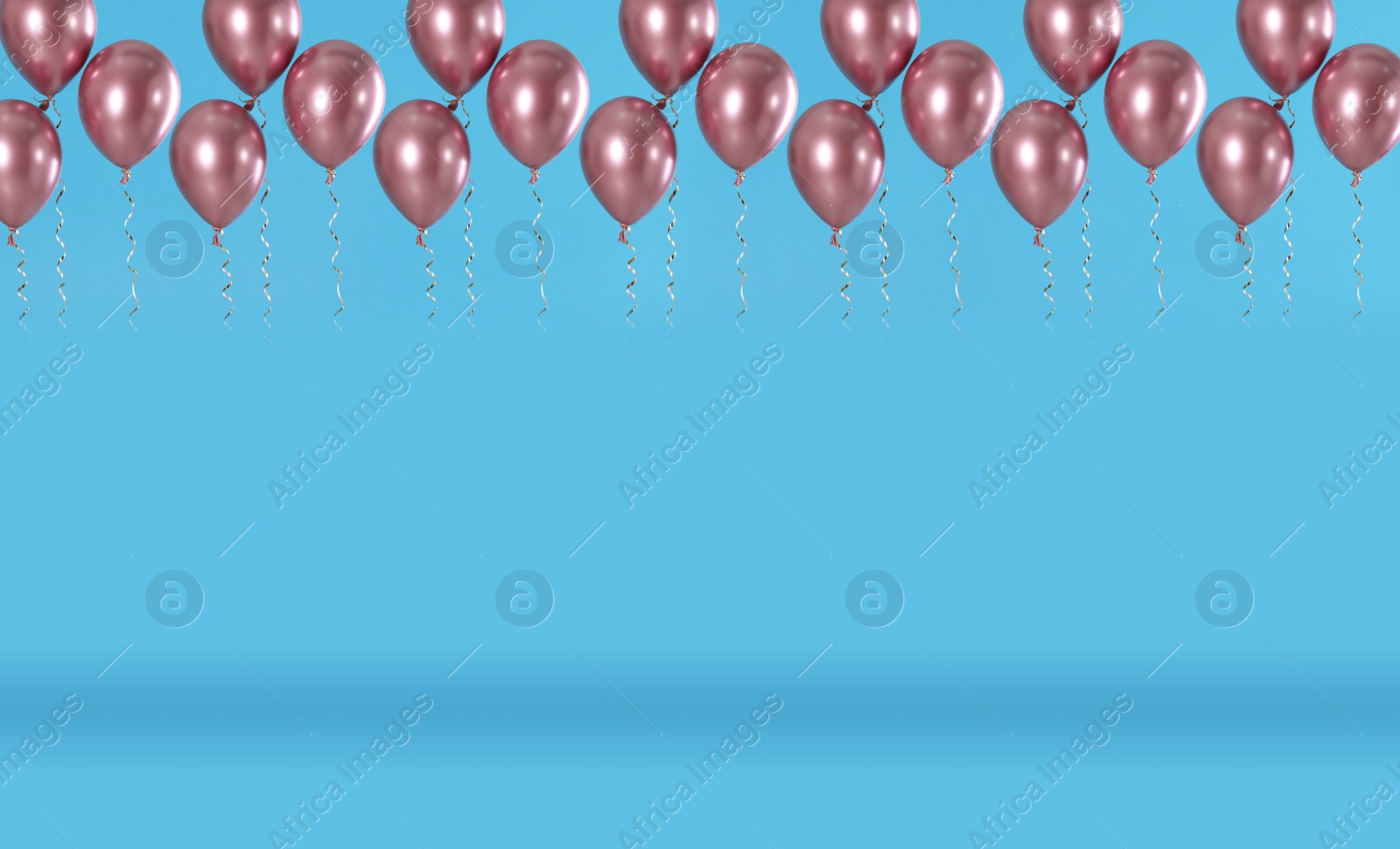 Image of Set of color balloons on blue background. Space for text