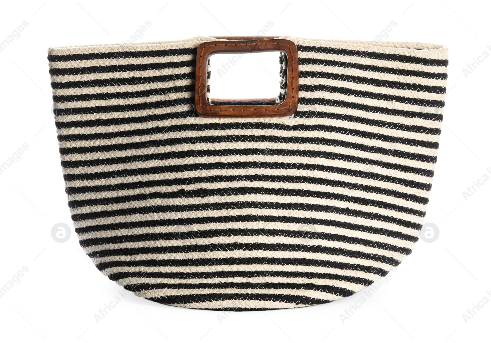 Photo of Stylish striped beach bag on white background