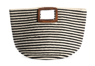 Photo of Stylish striped beach bag on white background