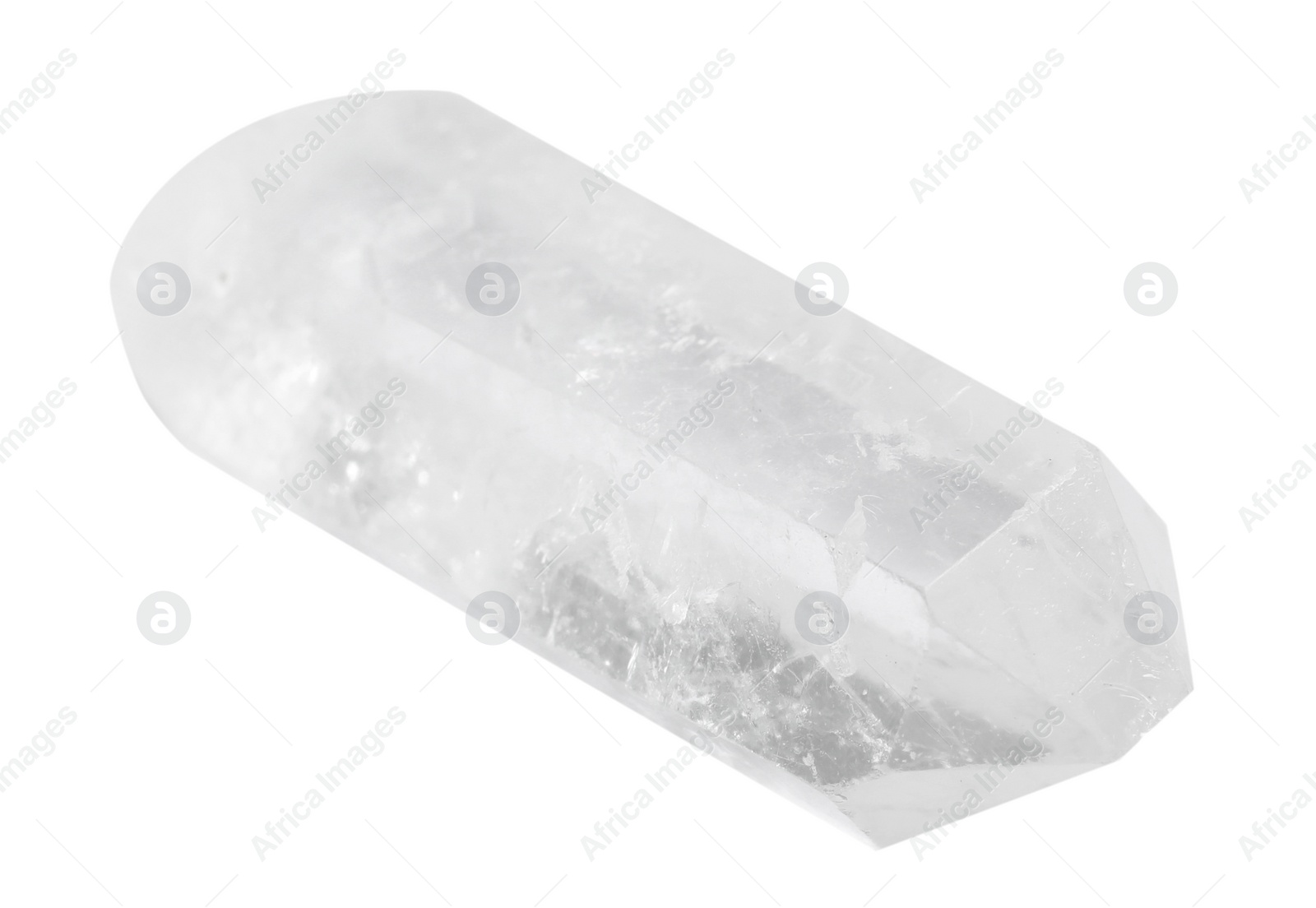 Photo of Beautiful rock crystal gemstone on white background