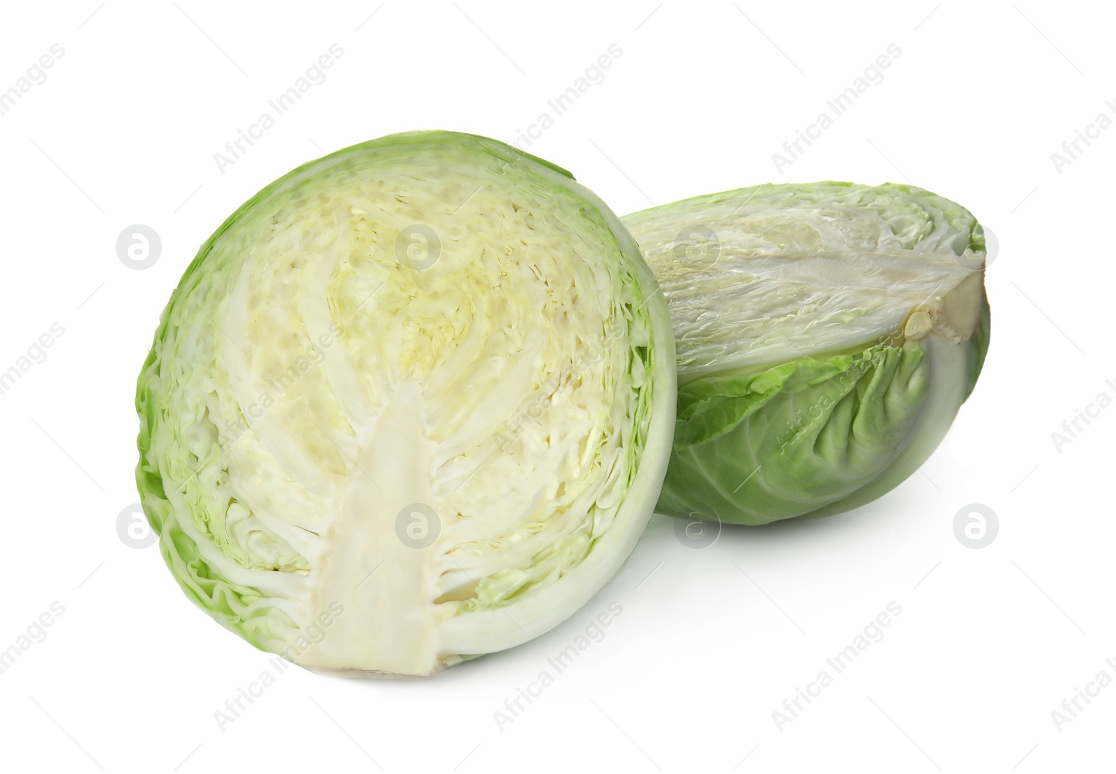 Photo of Sliced cabbage on white background. Healthy food