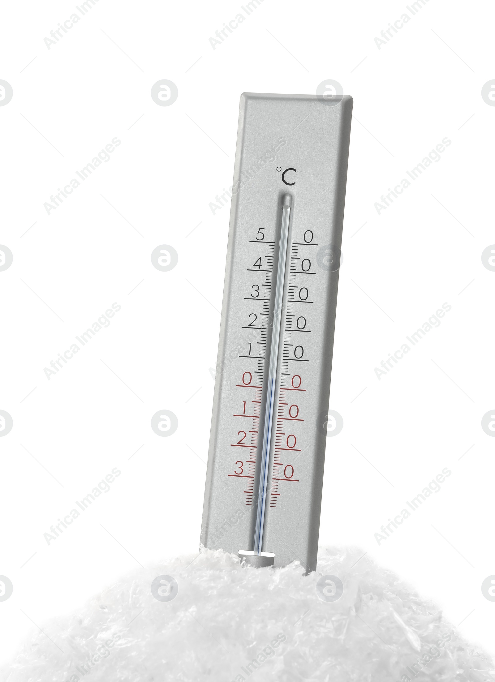 Photo of Weather thermometer in snow against white background