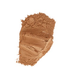 Photo of Pile of dry aromatic cinnamon powder isolated on white, top view