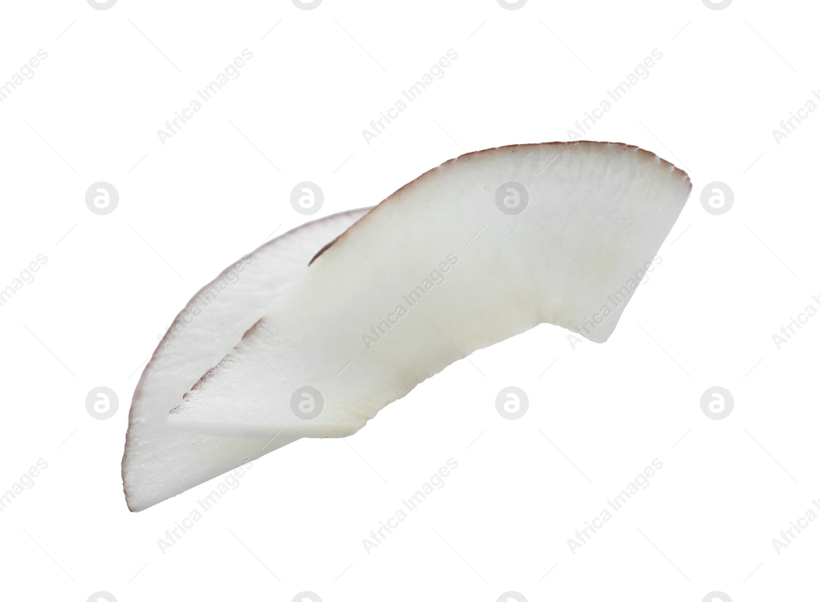 Photo of Tasty fresh coconut flake isolated on white, top view