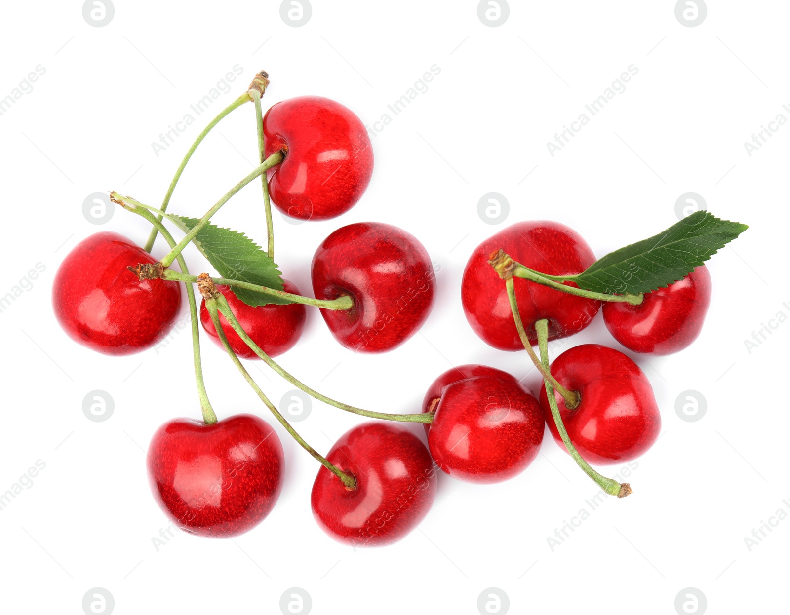 Photo of Delicious ripe sweet cherries on white background, top view