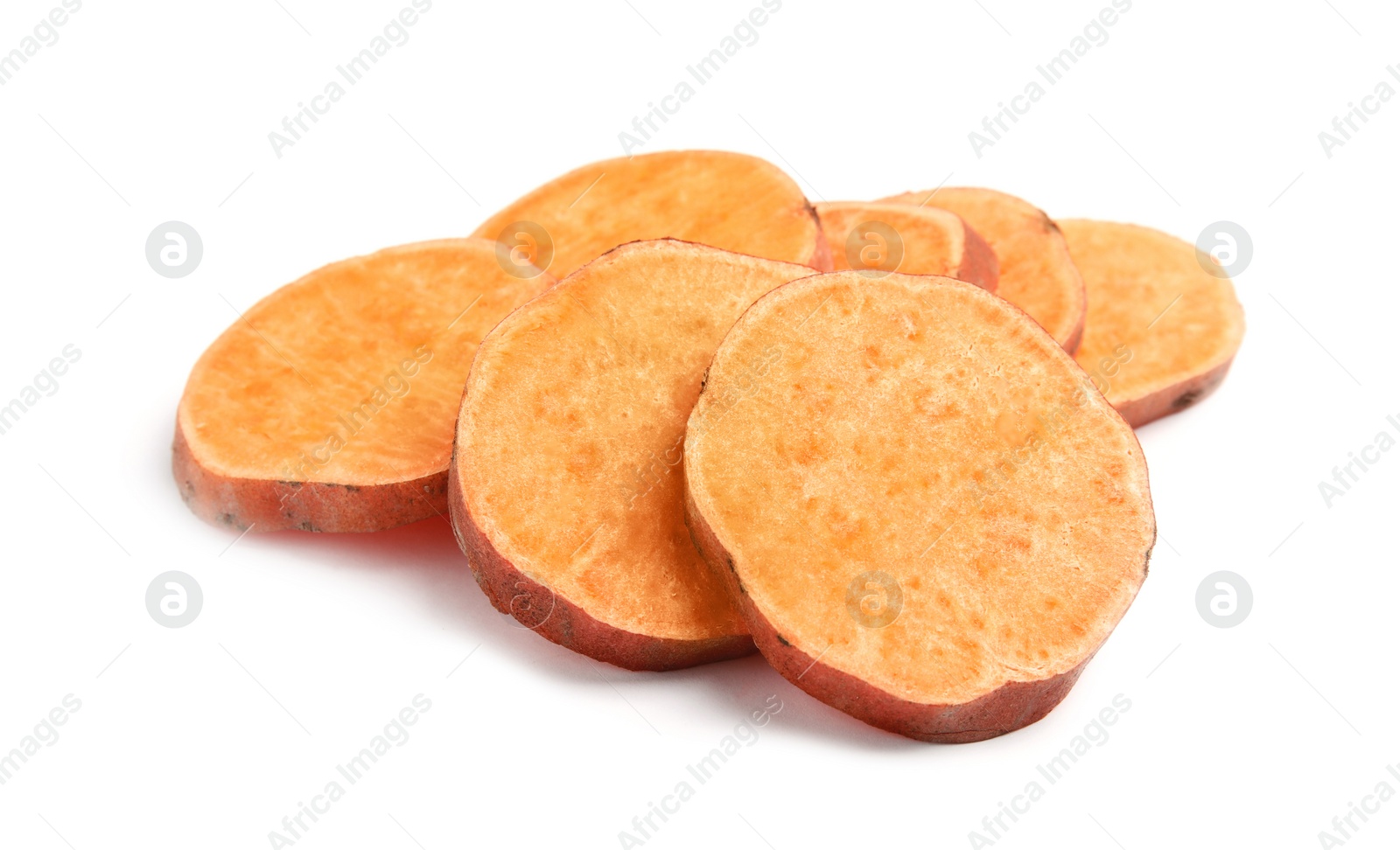 Photo of Slices of ripe sweet potato on white background