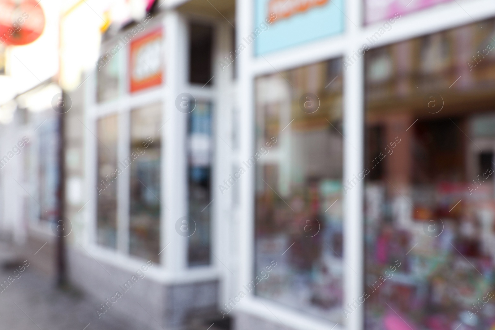 Photo of Blurred view of store exterior. Bokeh effect