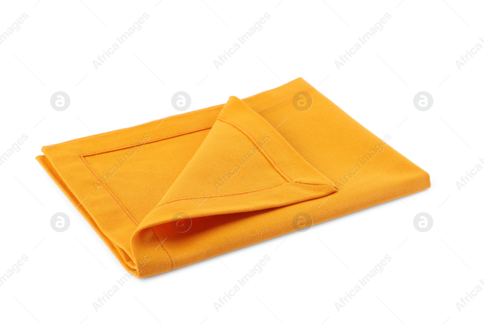 Photo of New clean orange cloth napkin isolated on white