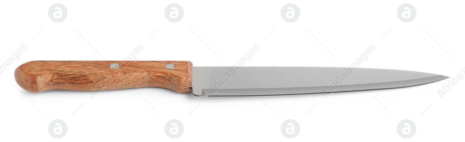 Photo of One knife with wooden handle isolated on white