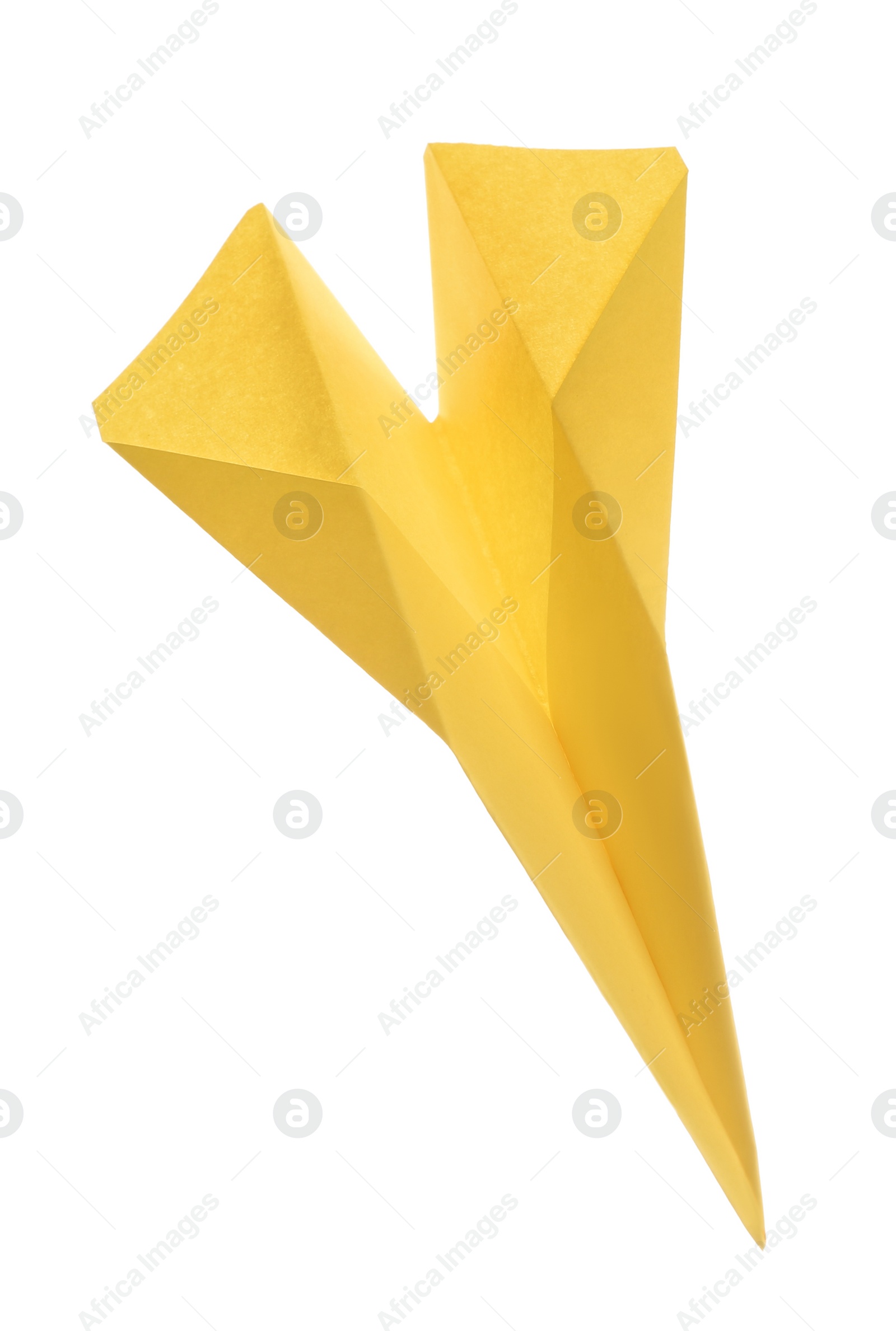 Photo of Handmade yellow paper plane isolated on white