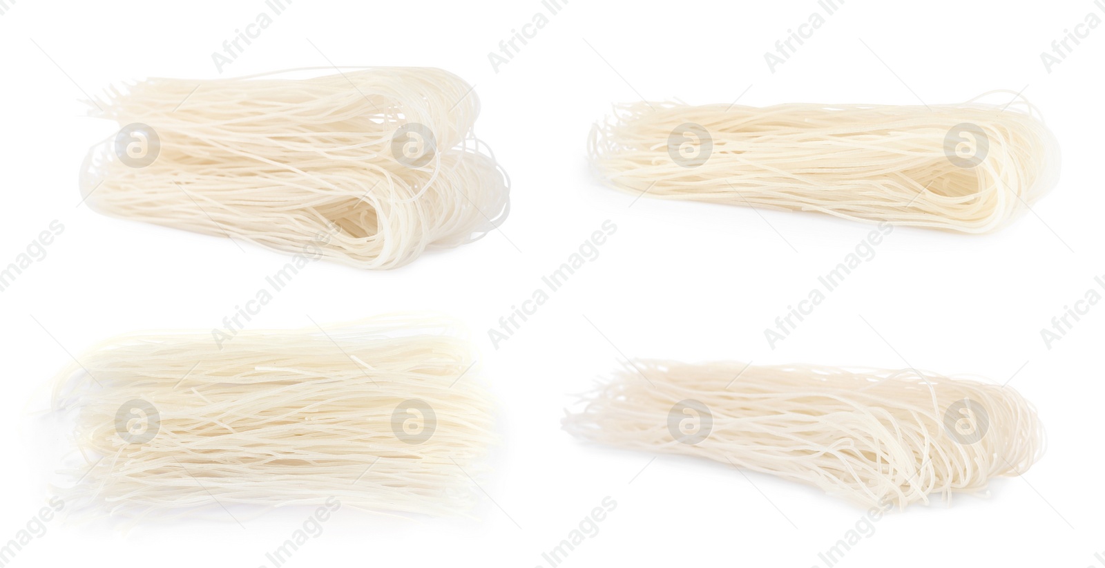 Image of Set with dried rice noodles on white background. Banner design