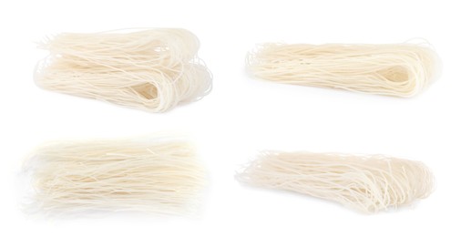 Image of Set with dried rice noodles on white background. Banner design