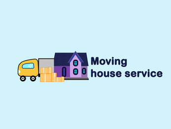 Image of Movers service. Illustration of truck, boxes and house 