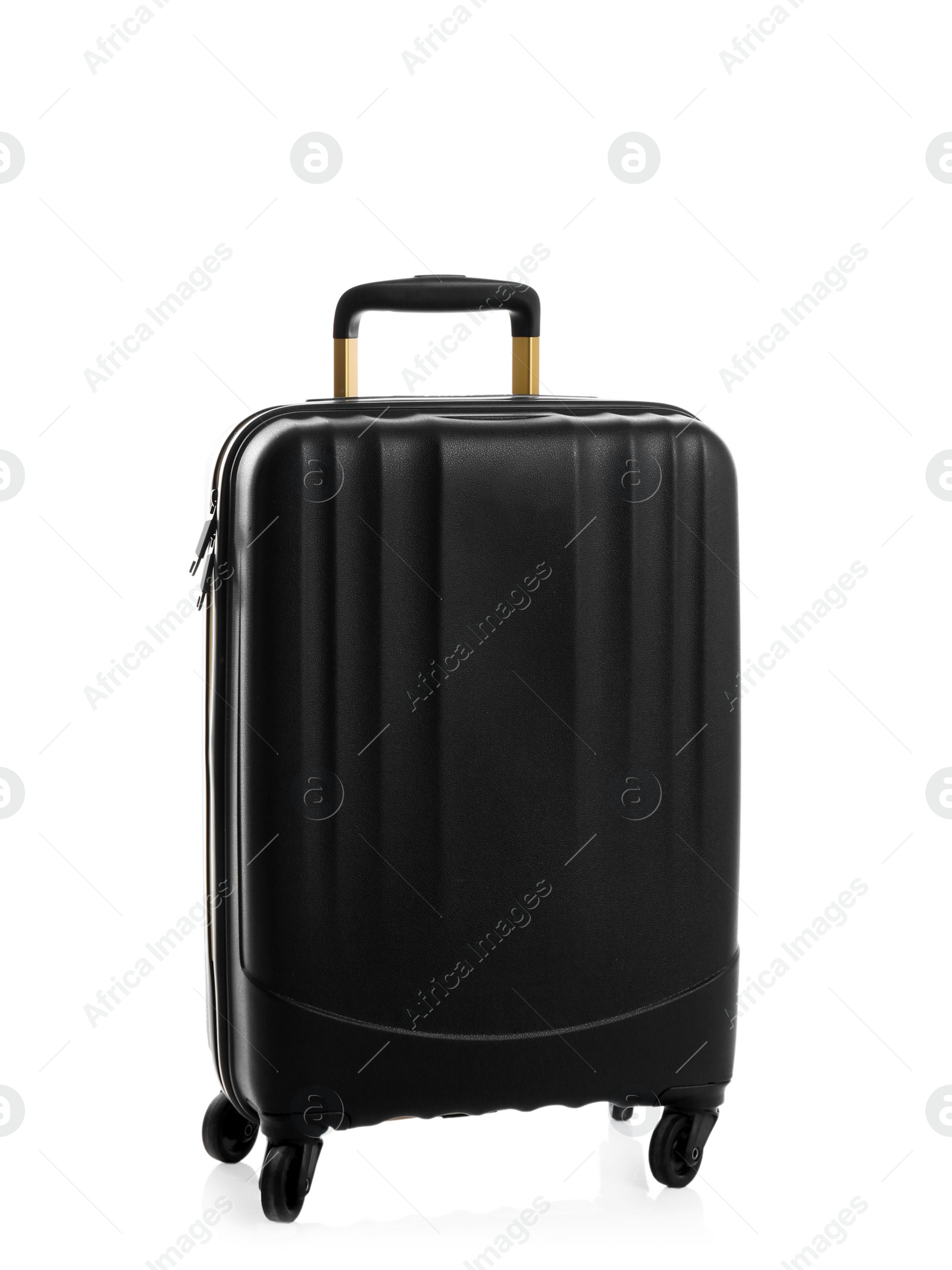 Photo of Black suitcase for travelling on white background