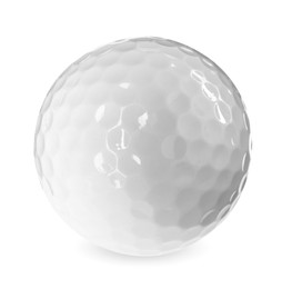 Photo of One golf ball isolated on white. Sport equipment