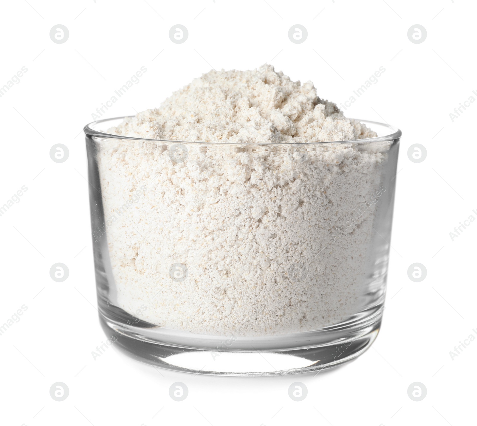 Photo of Bowl of oat flour isolated on white