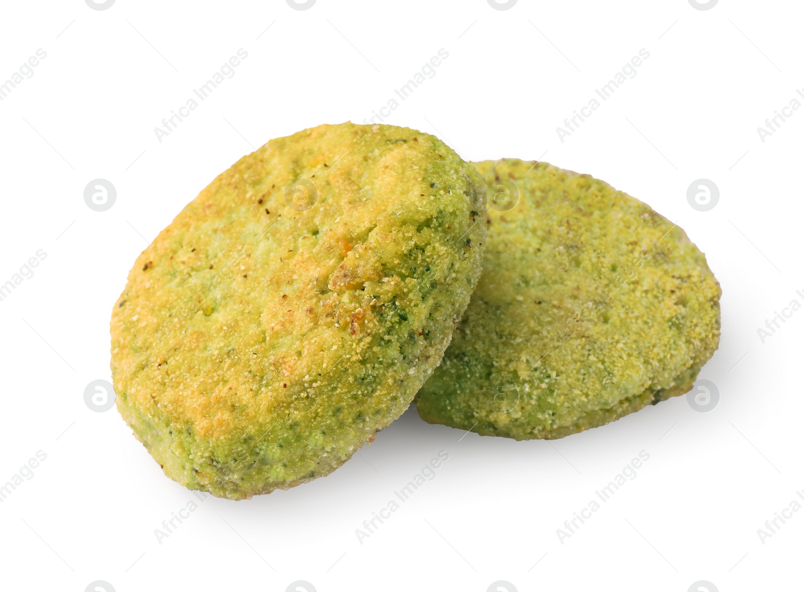 Photo of Green tasty vegan cutlets isolated on white