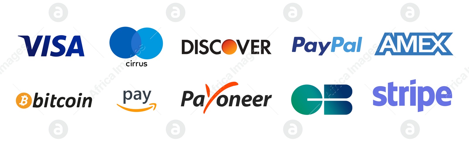 Illustration of MYKOLAIV, UKRAINE - JANUARY 18, 2021: Logotypes of different payment systems on white background, illustration