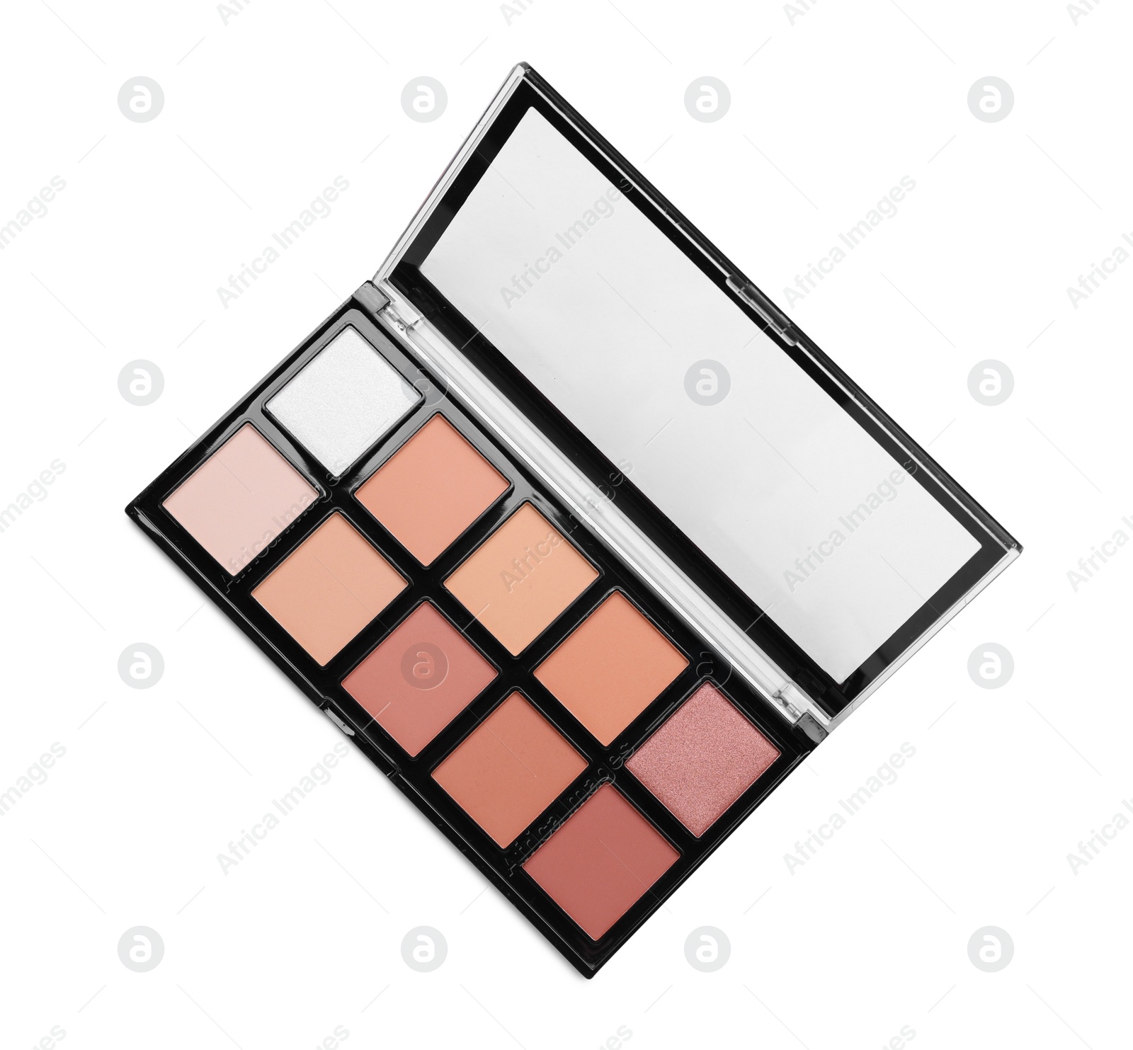 Photo of Colorful contouring palette on white background, top view. Professional cosmetic product