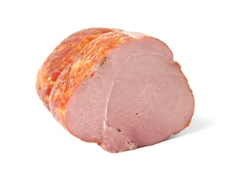 Photo of Smoked homemade delicious ham on white background