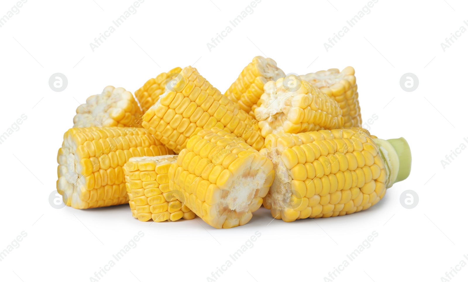 Photo of Pieces of fresh corncobs on white background