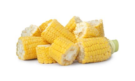 Photo of Pieces of fresh corncobs on white background