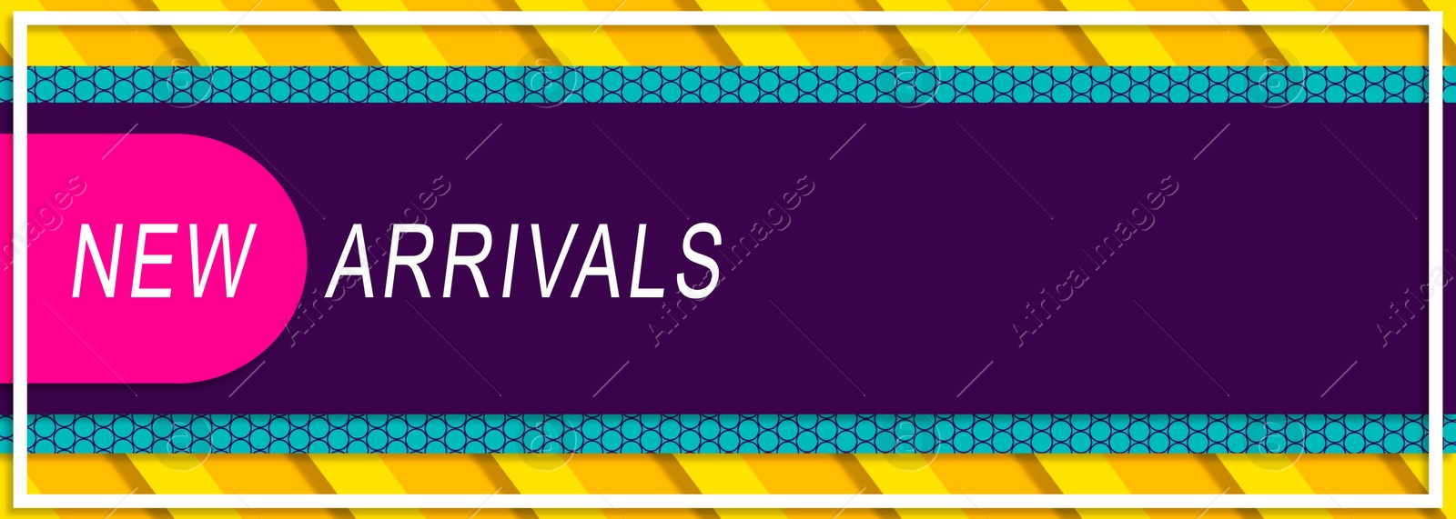 Illustration of Advertising banner with text New Arrivals on color background