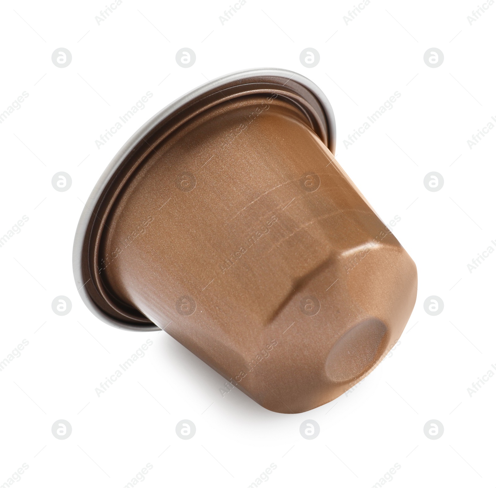 Photo of One plastic coffee capsule isolated on white