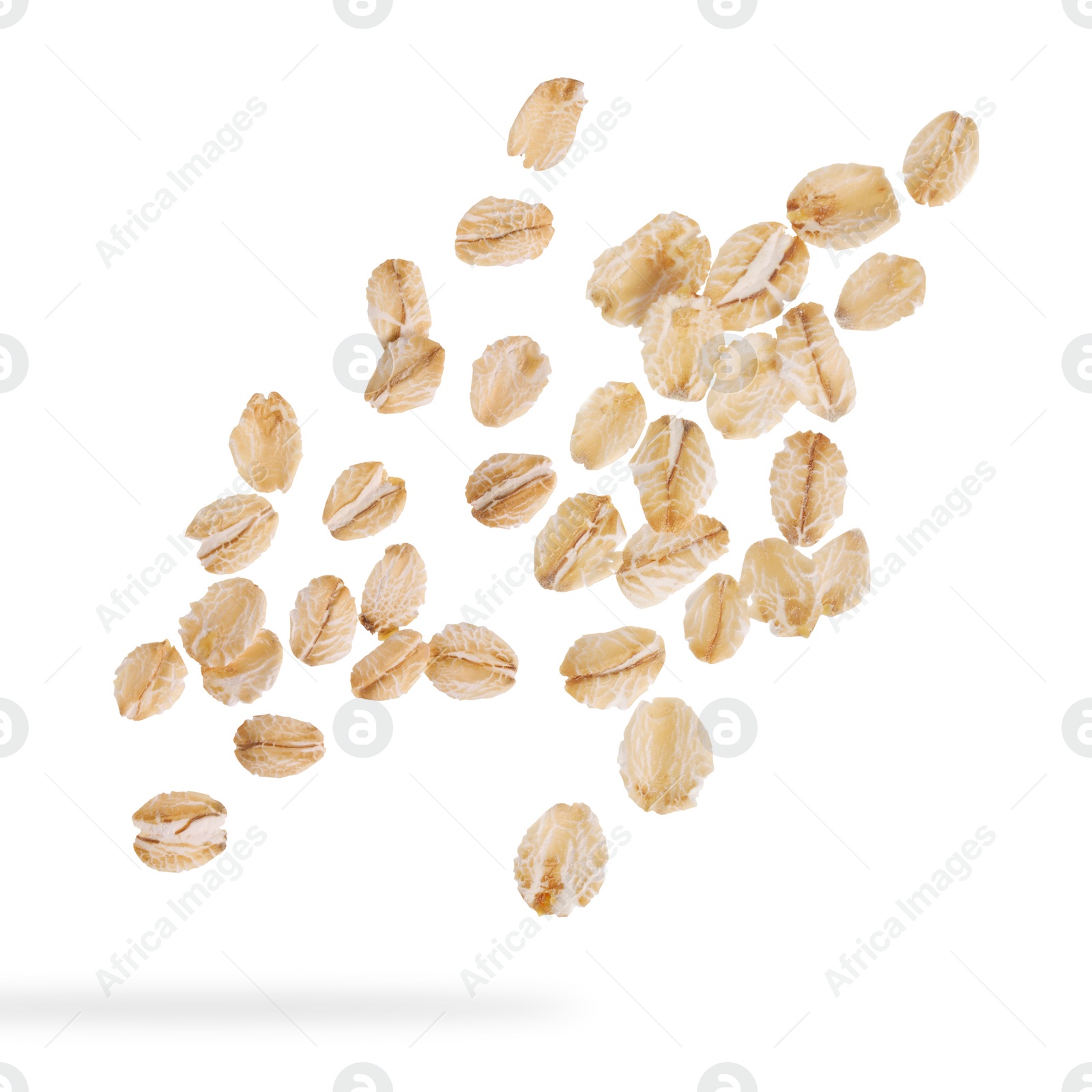 Image of Rolled oat flakes falling on white background