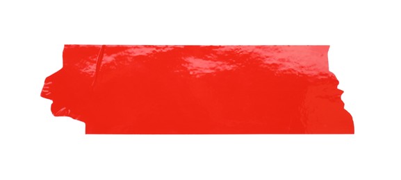 Photo of Piece of red adhesive tape isolated on white, top view