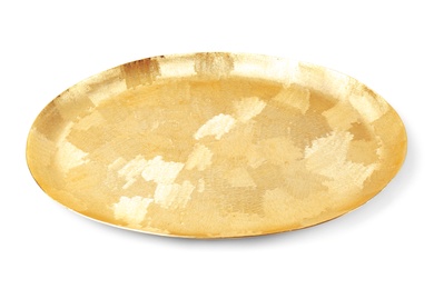 Shiny stylish gold tray on white background