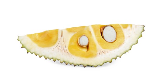 Photo of Slice of delicious cut fresh exotic jackfruit isolated on white