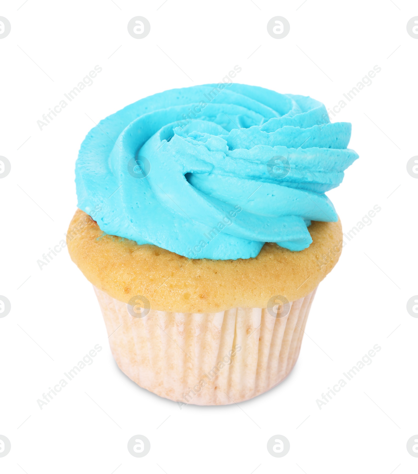 Photo of Delicious cupcake with bright cream isolated on white