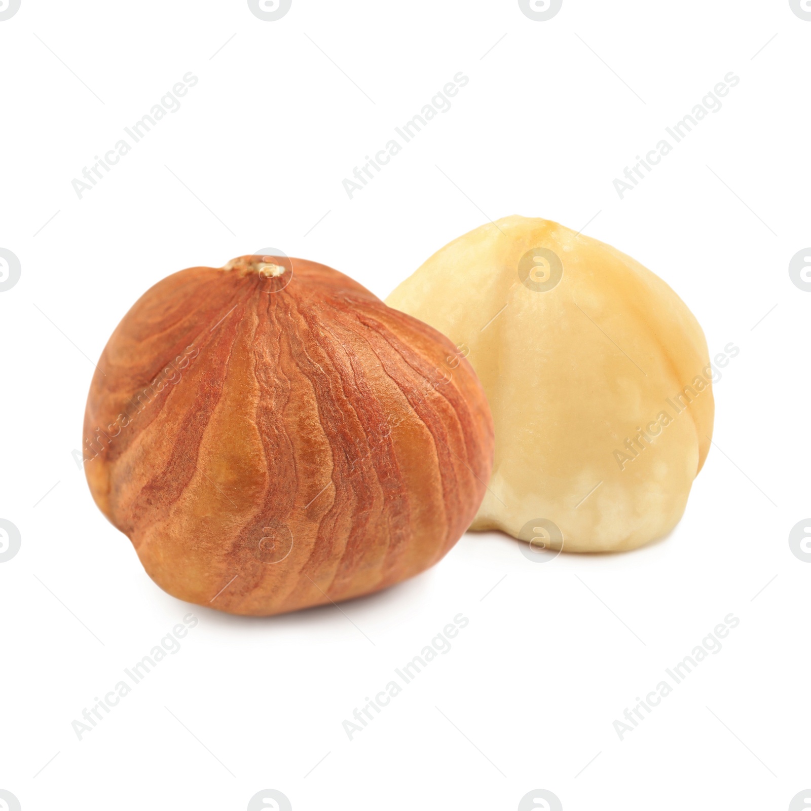 Image of Tasty organic hazelnuts on white background. Healthy snack