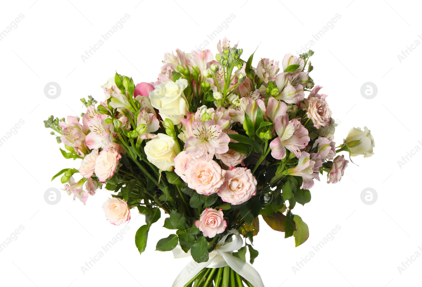 Photo of Beautiful bouquet of fresh flowers isolated on white