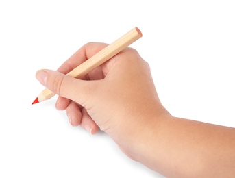 Woman drawing with color pencil on white background, closeup