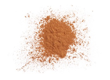 Dry aromatic cinnamon powder isolated on white, top view